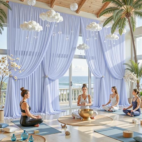 20ft×10ft Wrinkle Free Baby Blue Backdrop Curtain Drapes, 4 Panels 5ftx10ft Sheer Tulle Chiffon Backdrop Panels Curtains for Wedding Baby Shower Birthday Party Stage Photo Home Decorations - Image 3