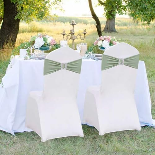 Spandex Sage Green Chair Sashes Bows 50 PCS Stretch Chair Cover Band - Image 5