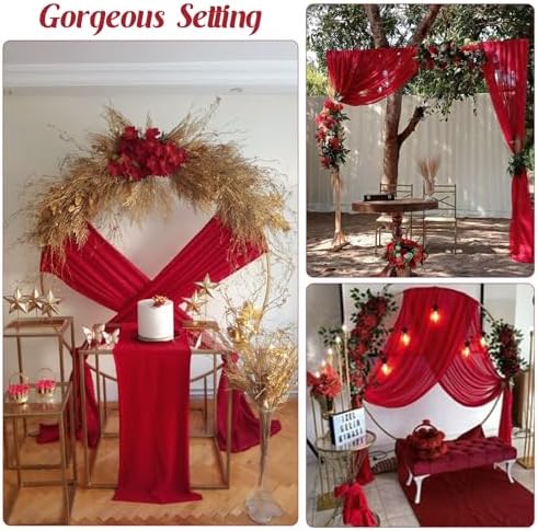 6 Pack 10Ft Red Chiffon Table Runner 29x120 Inches Sheer Fabric Table Runner Romantic Wedding Runner for Thanksgiving Christmas Bridal Shower Decorations（Red） - Image 4