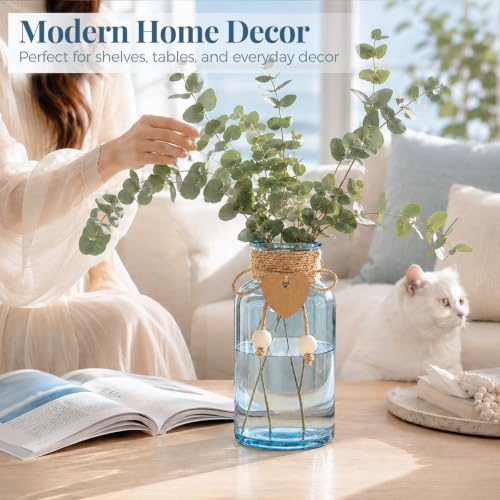 Vintage Glass Flower Vase, 6PCS Farmhouse Blue Mason Jar Vases - Image 5