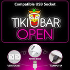 Tiki Bar Neon Sign, Tiki Bar Led Light Signs for Wall Decor Open Hawaii Tropical Luau Party Decorations for Pub Bistro Night Club Home Man Cave Dimmable USB Powered Pink(16.9"*11.4") - Image 5