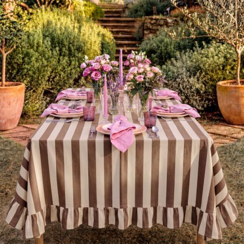 Tudomro Striped Tablecloth, Rectangle, Brown, Cream, 84'' X 60'' - Image 6
