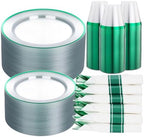 BESTSTAR 350 PCS Clear Green Plastic Dinnerware Set for Party for 50 Guests by BESTSTAR