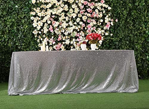 SquarePie Sequin Tablecloth 90x132 Inch Silver for Disco Wedding Party - Image 5