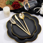 ejonirinjonir 180pcs Double Gold Rim Black Plastic Plates for Birthday - Image 2