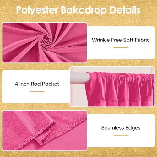 10x10ft Hot Pink Backdrop Curtains for Wedding Parties Wrinkle Free Fuchsia Curtains Photo Backdrop Drapes for Valentines Photography Birthday Baby Shower Soft Fabric Party Backgournd for Photoshoot - Image 2