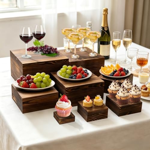 8 Pcs Wooden Buffet Risers Display Stands, 8 Sizes for Wedding Party Supply - Image 4