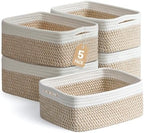 5 Pack Small Woven Storage Baskets for Shelves, Gift Baskets Empty by YILOBI