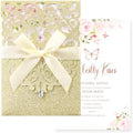 50pcs Gold Glitter Wedding Invitation, Laser Cut Invitation Sleeves & Cards by Maffily