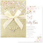 50pcs Gold Glitter Wedding Invitation, Laser Cut Invitation Sleeves & Cards by Maffily
