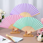 Blulu 40 Pcs Folding Hand Fan Bamboo Silk Wedding,Macaroon Color - Image 4