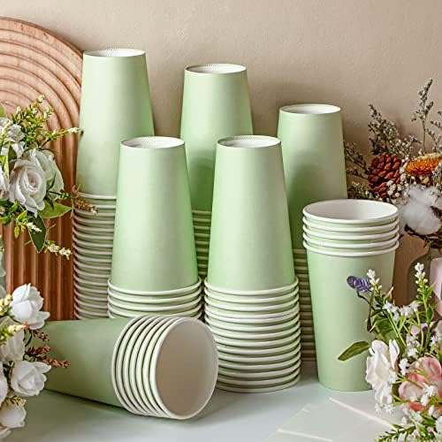 Funtery 100 Pcs Sage Green Cups 16 oz Sage Disposable Paper Cups for Baby Shower Bridal Shower Wedding Party Green Paper Cup for Easter Party Supplies Coffee Tea Hot Cold Beverage - Image 3