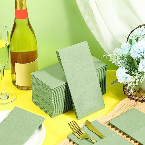 Seajan 120 Pcs Sage Green Napkins 2 Ply 16"x16" Sage Green Linen Feel Napkins Disposable Soft Linen Dinner Wedding Guest Hand Towels for Wedding Bridal Baby Shower Decorations Supplies (Pack of 3) - Image 2