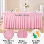 2Pack Baby Pink Spandex Table Clothes for 6 Foot Rectangle Tables, Wrinkle Free Fitted Tablecloths 6ft Stretchy Light Pink Tablecovers Desk Skirt for Parties Weddings Birthday Banquet Baby Shower - Image 4