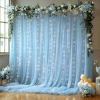 Wish Care 20x10FT Blue Wrinkle Free Backdrop Curtains with Lights String for Parties - Photo Curtain Backdrop with Lights for Wedding Decorations, Bridal Baby Shower Birthday Party Photography by WishCare