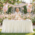 2 Pack Ivory Tablecloths for 8 Foot Rectangle Tables Ivory Table Cloth Rectangle Tulle Tablecloth 8ft Cream Stretch Spandex Table Covers for Wedding Baby Shower Birthday Party Banquet Desk Table Skirt - Image 2