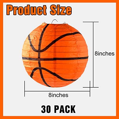 30 Pieces Orange Basketball Paper Lanterns Decorations 8 inches Ceiling Hanging Basketball Lanterns Basketball Sports Party Paper Lanterns for Sport Themed Birthday Party Bar Basketball Game Party - Image 2