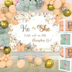 AIBIIN Fall Pumpkin Gender Reveal Backdrop He or She What Will Our Little Pumpkin Be Party Banner Pumpkin Floral Gender Reveal Party Supplies 8x6ft - Image 4