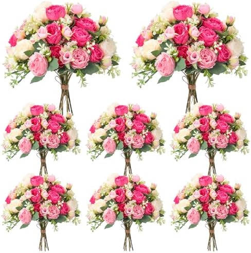 Geosar 8 Bundles Artificial Peonies Flowers,Bright Color by Geosar