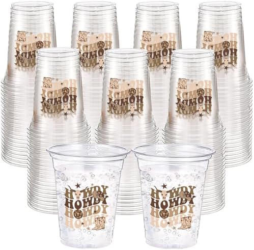 100 Pcs Western Cowboy Plastic Cups for Party Supplies, 12 oz by Ferrochef