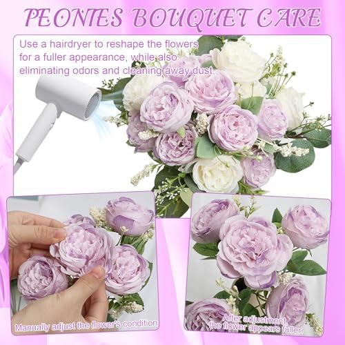 12 Bundles Purple White Artificial Peonies Silk Flowers Bulk - Image 5