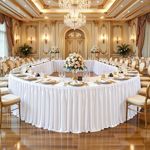 21ft White Satin Table Skirt for Rectangle & Round Table Teacher Desk Skirt by PartyTalk