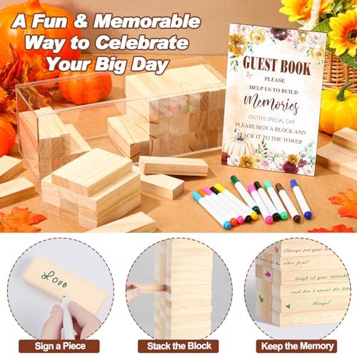 80 Wedding Guest Book Alternative tumbling tower Wooden Block, Pumpkin - Image 2