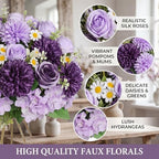 Tigeen 6 Bundles Artificial Flowers Bouquet for Wedding, Purple Series - Image 3