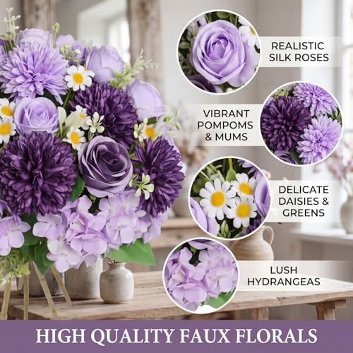 Tigeen 6 Bundles Artificial Flowers Bouquet for Wedding, Purple Series - Image 3