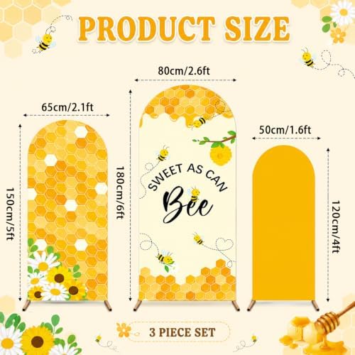 3Pcs Honey Bee Arch Backdrop Covers 4ft 5ft 6ft Bees Flower Honeycomb Arch Stand Covers Honey Bee Birthday Party Decoration Photo Background for Bees Birthday Baby Shower Wedding Party Supplies - Image 2