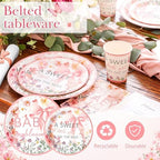 FillTouch 350 Pcs Baby in Bloom Baby Shower Party Plates Napkins a Sweet Is on The Way Paper Cups with Clear Knives Fork Spoon for Pink Bow Flower Disposable Birthday Tableware for 50 Guests - Image 3
