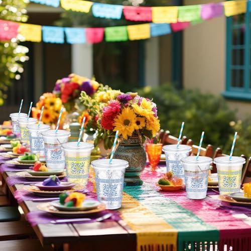 Jingmore 50 Pack 12 oz Cielito Lindo Plastic Cups, Classic, Lake Blue - Image 5