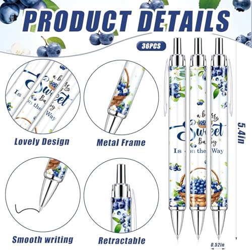 145 Pieces Blueberry Baby Shower Favors for Guest BlueBerry Sweet Baby Ballpoint Pens and Keychains Gifts Bulk Retractable Baby Shower Pens Gender Reveal Greeting Cards Souvenirs Prizes - Image 2
