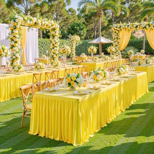 1 Pack Yellow Rectangle Table Clothes for 6 Foot Tables, Polyester Wrinkle Free Fitted Tablecloths 6ft Stretch Table Cover with Skirt for Wedding, Birthday, Parties, Trade Show, Craft Show - Image 7