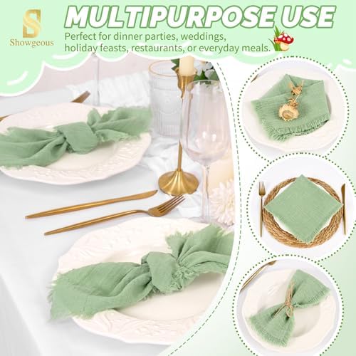 Showgeous 30 Pack Sage Green Cloth Napkins with Fringe, 16x16 inch - Image 6