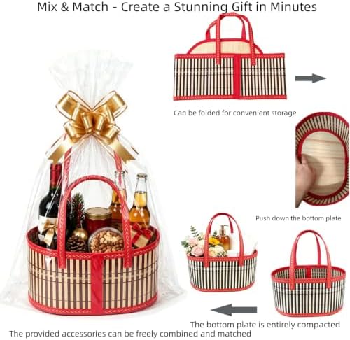 6 Set Bamboo Baskets for Gifts Empty, Foldable Woven Gift Basket Empty - Image 3