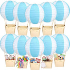 Rossesay 12 Sets Hot Air Balloon Decorations DIY Paper Lanterns Baby Shower Table Centerpieces Wooden Basket with Sticks for Gender Reveal, First Birthday Party, Wedding, Graduation(Blue) by Rossesay