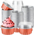 200 Pack Aluminum Cupcake Liners with Lids,Rose Silver,Plain by Gandeer