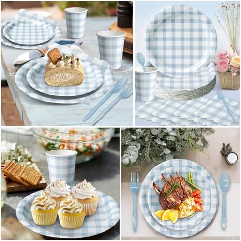 Vyntra 350-Pc Blue Gingham Paper Plates and Napkins Party Supplies - Image 6