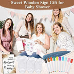 Handepo 26 Pcs Baby Shower Games DIY Bodysuit Set 1 Wooden Sign 15 White Bodysuits 10 Fabric Markers for Birth Decorating Kit(Boho) - Image 6