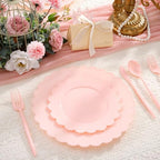 150Pcs Pink Plastic Plates Heavy Duty Dinnerware Set for Party - Image 2