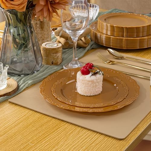 Tinybee 60PCS Brown Plastic Plates - Heavy Duty Brown Disposable Plates - Image 5