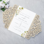 20Pcs Champagne Laser Cut Wedding Invitation Cards With Envelopes - Image 3