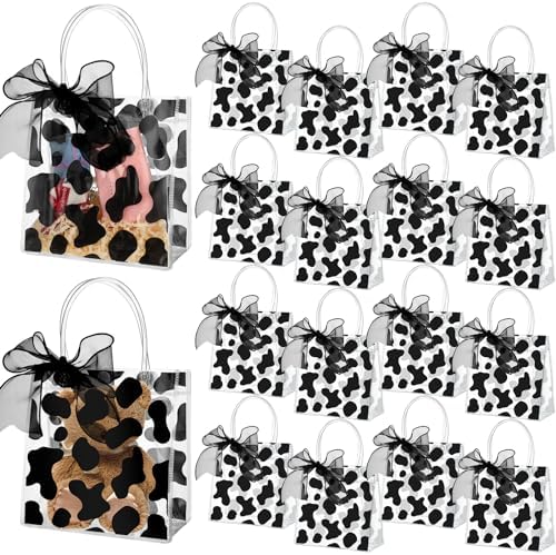 Hosuly 24 Pcs Cow Print Clear Gift Bags with Handle, Transparent PVC Tote by Hosuly