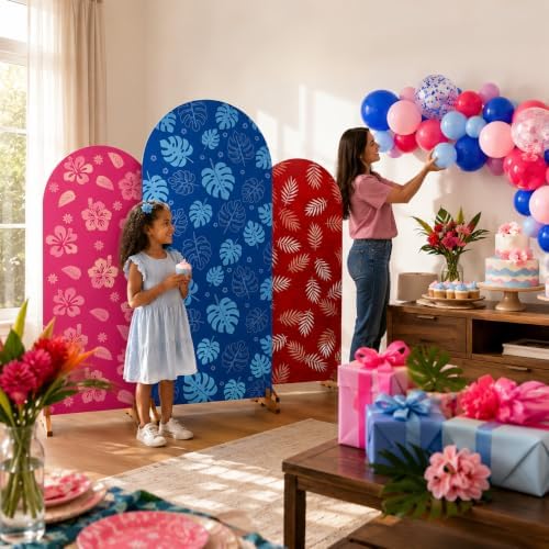 Cinrobiye 50PCS Tropical Summer Arch Backdrop Cover Set for 4FT 5FT 6FT Round Stands, Spandex Hawaii Party Backgrounds with Balloon, Beach Birthday, Pool Party, Hawaiian Luau Photo Booth Decor - Image 6