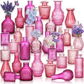 32 PCS Assorted Vintage Bud Vases, Colorful Glass Small Vases Bulk, for Centerpieces, Wedding Table Decor, Home Decorations & Gifts (Pink Seiris) by Unknown