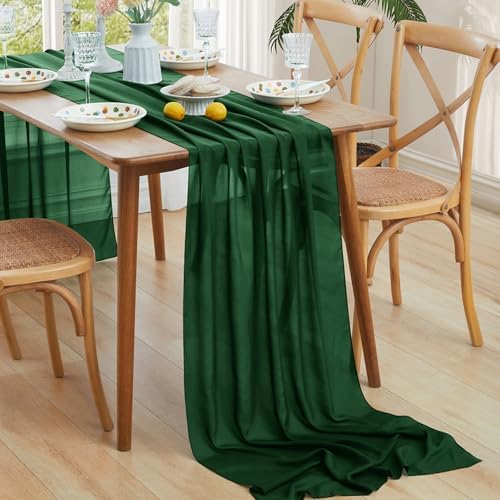 Horbaunal 12 Pack Dark Green Chiffon Table Runners 10FT, 29x120 Inches - Image 2