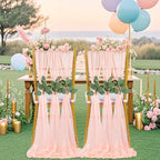 QueenDream Blush Chair Sashes Wedding Aisle Decorations: 24 Packs 8ft Long Draping Fabric Sheer Church Chair Cover Bulk for Party Banquet - Image 2