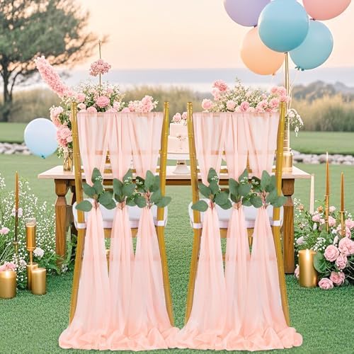 QueenDream Blush Chair Sashes Wedding Aisle Decorations: 24 Packs 8ft Long Draping Fabric Sheer Church Chair Cover Bulk for Party Banquet - Image 2