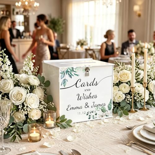 OASF&QPPTY Custom Wedding Card Box with Lock, Elegant Personalized Wedding Card Box for Reception, Graduation, Baby Shower - Secure PVC Money Box for Cards and Well Wishes, Elegant Party Table Decor - Image 2